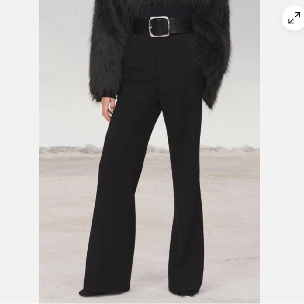 Zara Limited Edition 100% Wool Straight-Leg Trousers Black